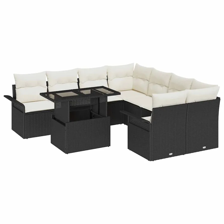 Ensemble de canapé de jardin 9 pcs Noir Poly Rattan - 2