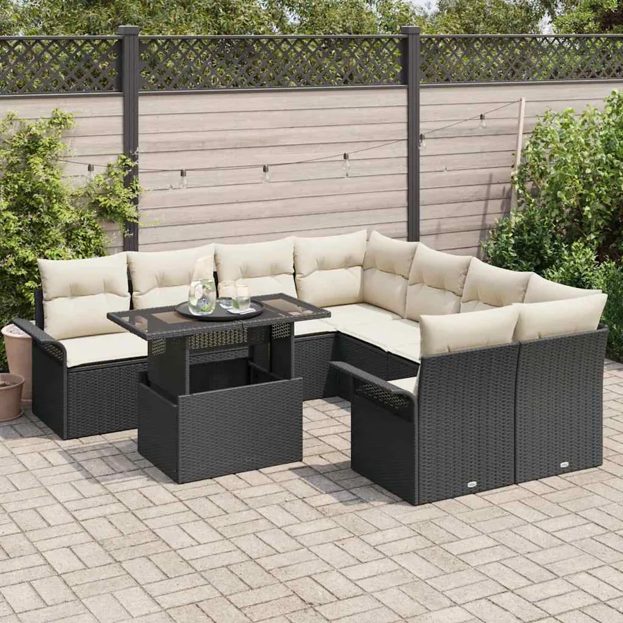 Ensemble de canapé de jardin 9 pcs Noir Poly Rattan - 3