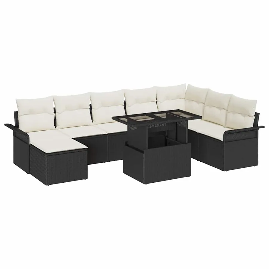 Ensemble de canapé de jardin avec coussin 9 pcs Noir et Crème