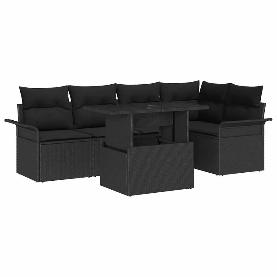 Ensemble de canapé de jardin 6 pcs Noir Poly Rattan