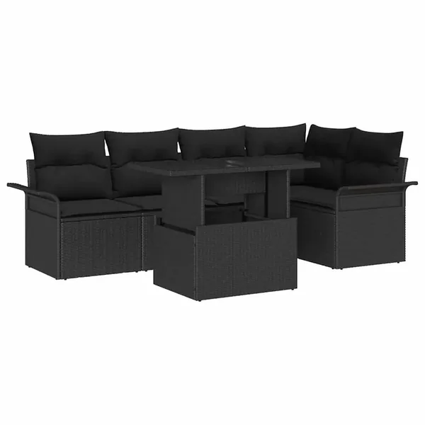 Ensemble de canapé de jardin 6 pcs Noir Poly Rattan