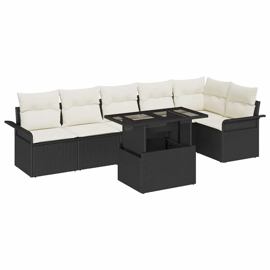 Ensemble de canapé de jardin avec coussin 7 pcs Noir Poly rotin