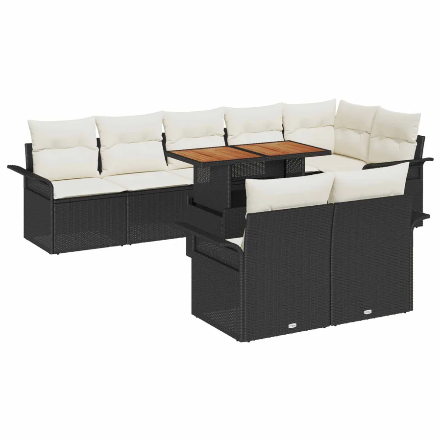 Ensemble de canapé de jardin 9 pcs Noir Poly rotin