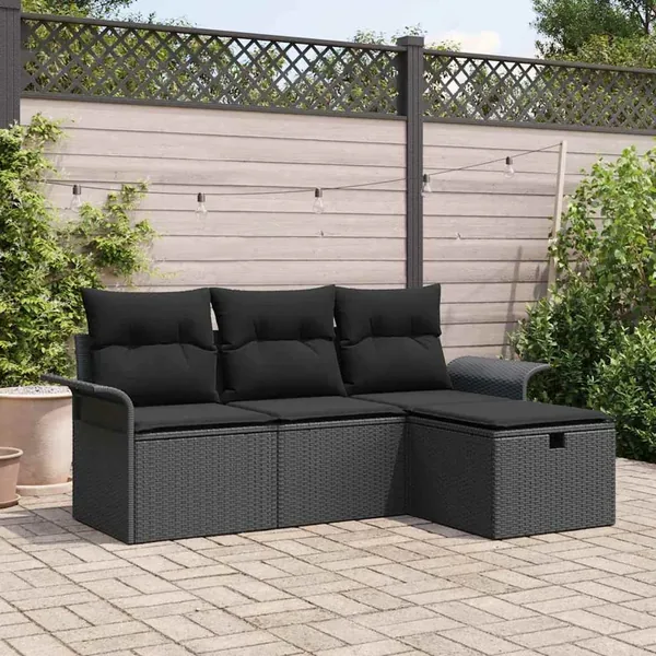 Ensemble de canapé de jardin avec coussin 4 pcs Noir polyrotin