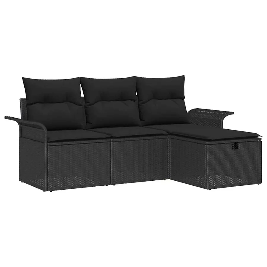 Ensemble de canapé de jardin avec coussin 4 pcs Noir polyrotin - 2