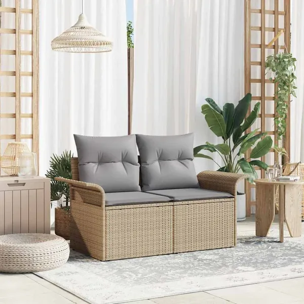 Canapé de jardin avec coussin Beige 141 x 62 x 69 cm polyrotin
