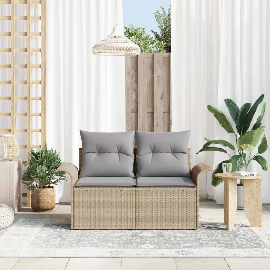 Canapé de jardin avec coussin Beige 141 x 62 x 69 cm polyrotin - 3