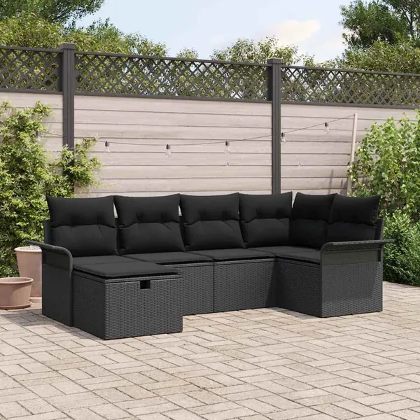 Ensemble de canapé de jardin avec coussin 6 pcs Poly rotin