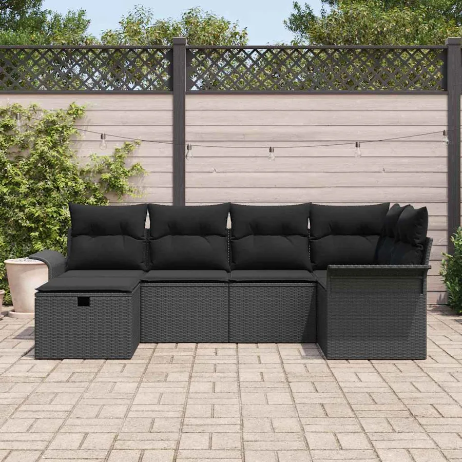 Ensemble de canapé de jardin avec coussin 6 pcs Poly rotin - 3
