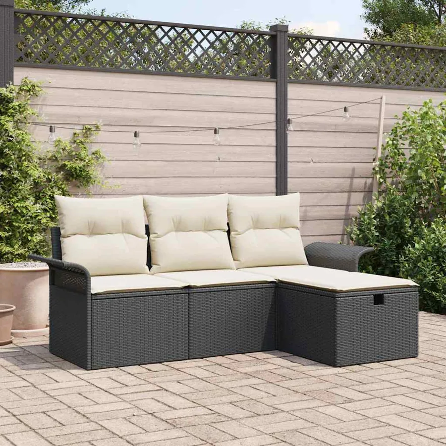 Ensemble de canapé de jardin avec coussin 4 pcs Poly rotin