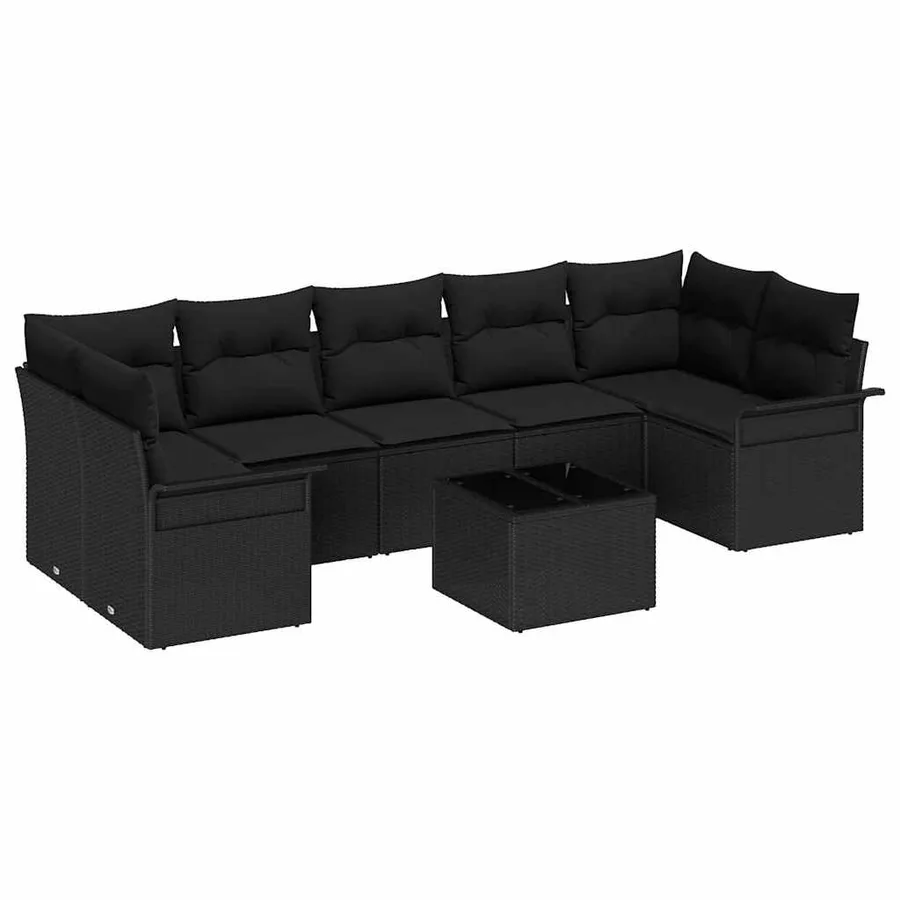 Ensemble de canapé de jardin avec coussin 8 pcs Noir polyrotin - 2