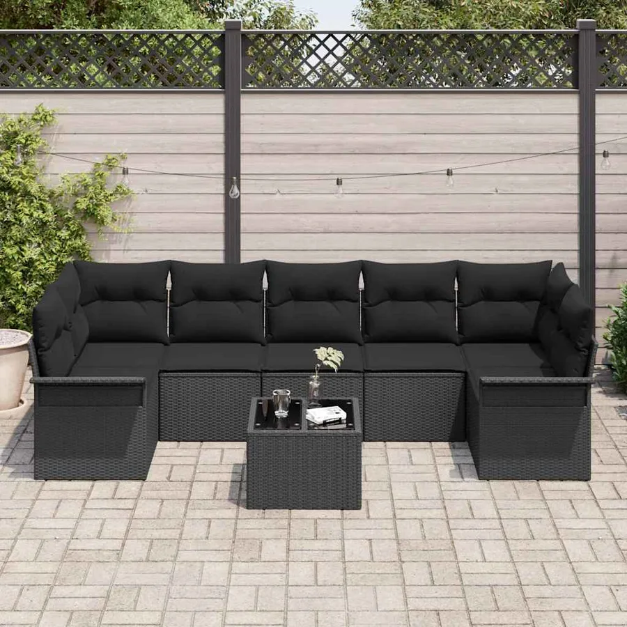 Ensemble de canapé de jardin avec coussin 8 pcs Noir polyrotin - 3