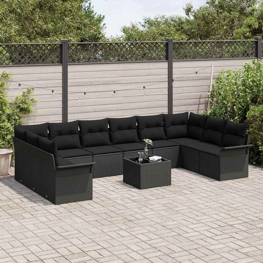 Ensemble de canapé de jardin 11 pcs Noir Poly rotin - 3