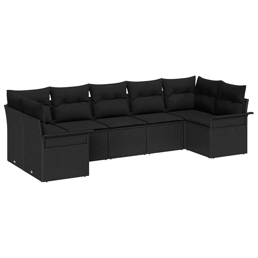 Ensemble de canapé de jardin avec coussin 7 pcs Noir polyrotin - 2