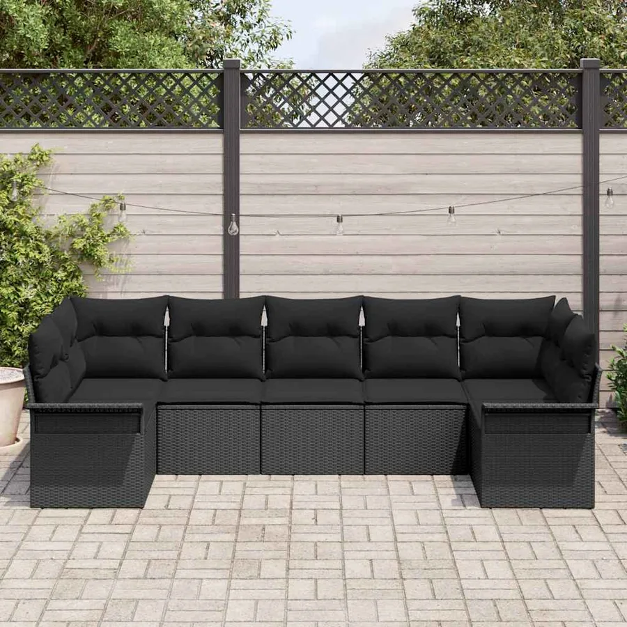 Ensemble de canapé de jardin avec coussin 7 pcs Noir polyrotin - 3