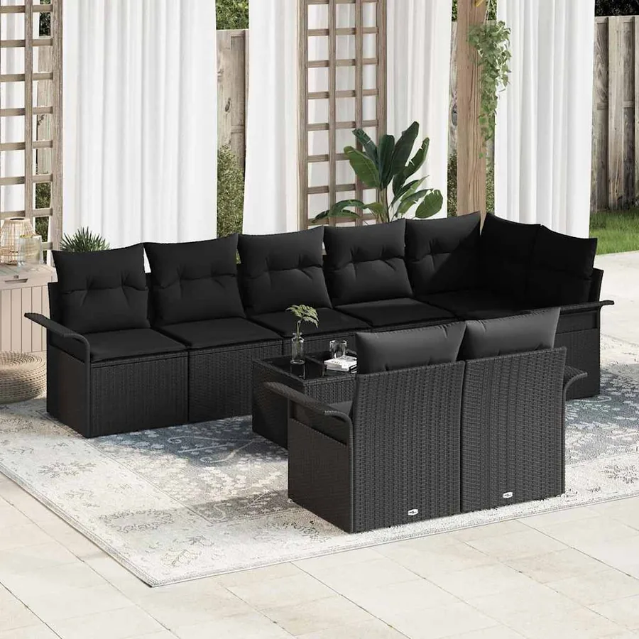 Ensemble de canapé de jardin avec coussin 9 pcs Noir Poly rotin