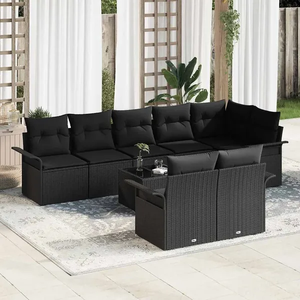 Ensemble de canapé de jardin avec coussin 9 pcs Noir Poly rotin