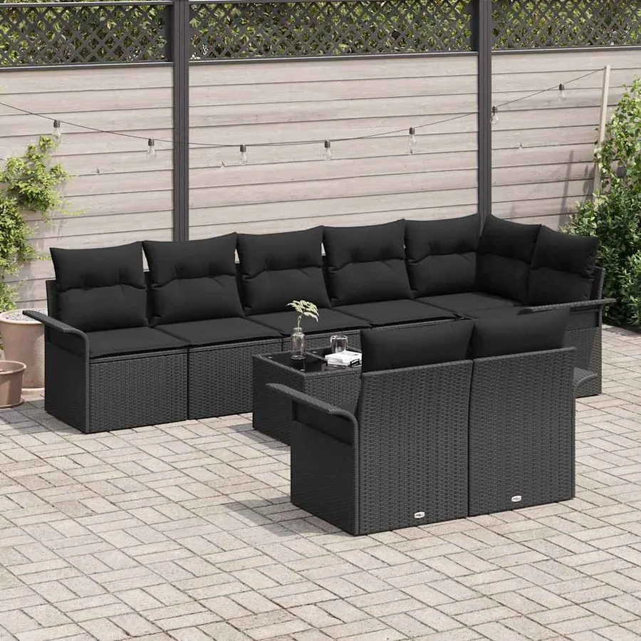 Ensemble de canapé de jardin avec coussin 9 pcs Noir Poly rotin - 3