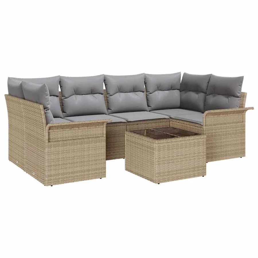 Ensemble de canapé de jardin 7 pcs Beige Poly rotin - 2