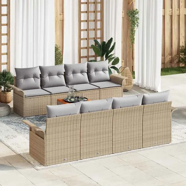 Ensemble de canapé de jardin avec coussin 9 pcs Beige polyrotin