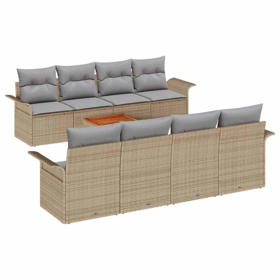 Ensemble de canapé de jardin avec coussin 9 pcs Beige polyrotin - 2