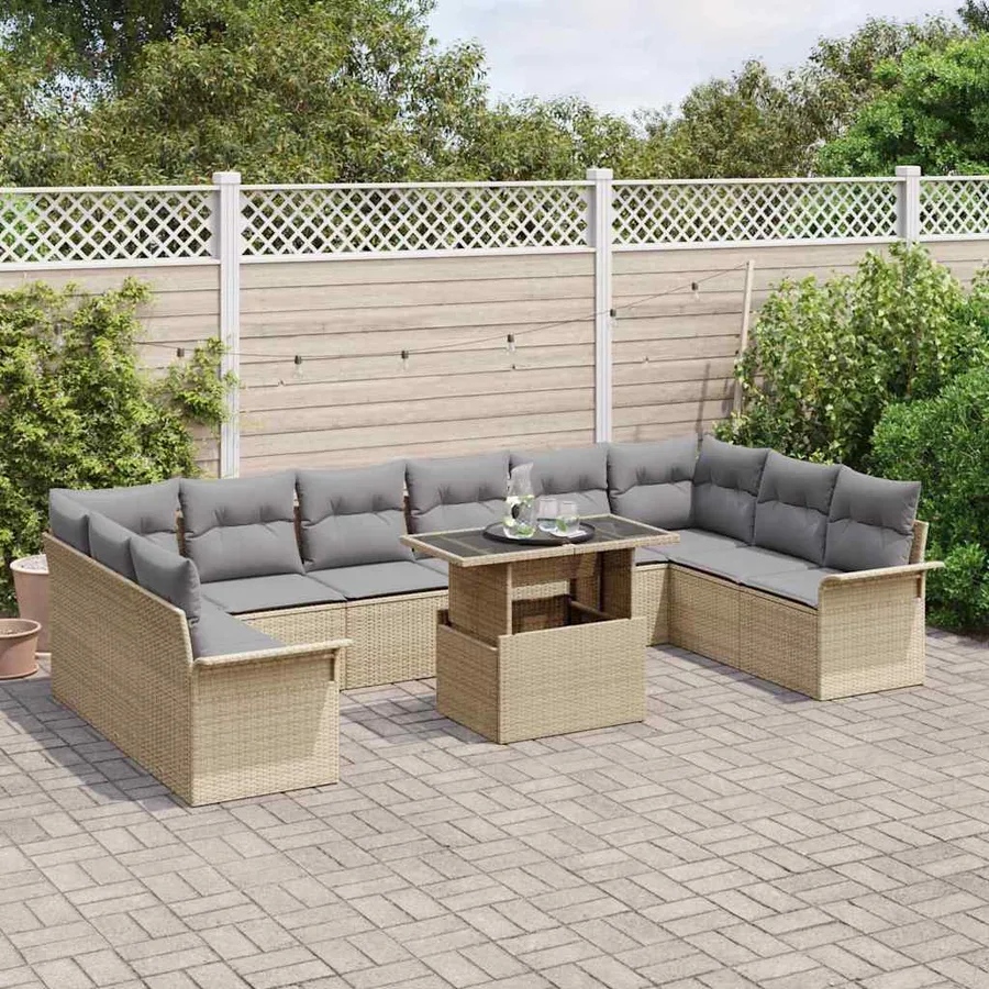Ensemble de canapé de jardin 11 pcs Beige Poly rotin - 3