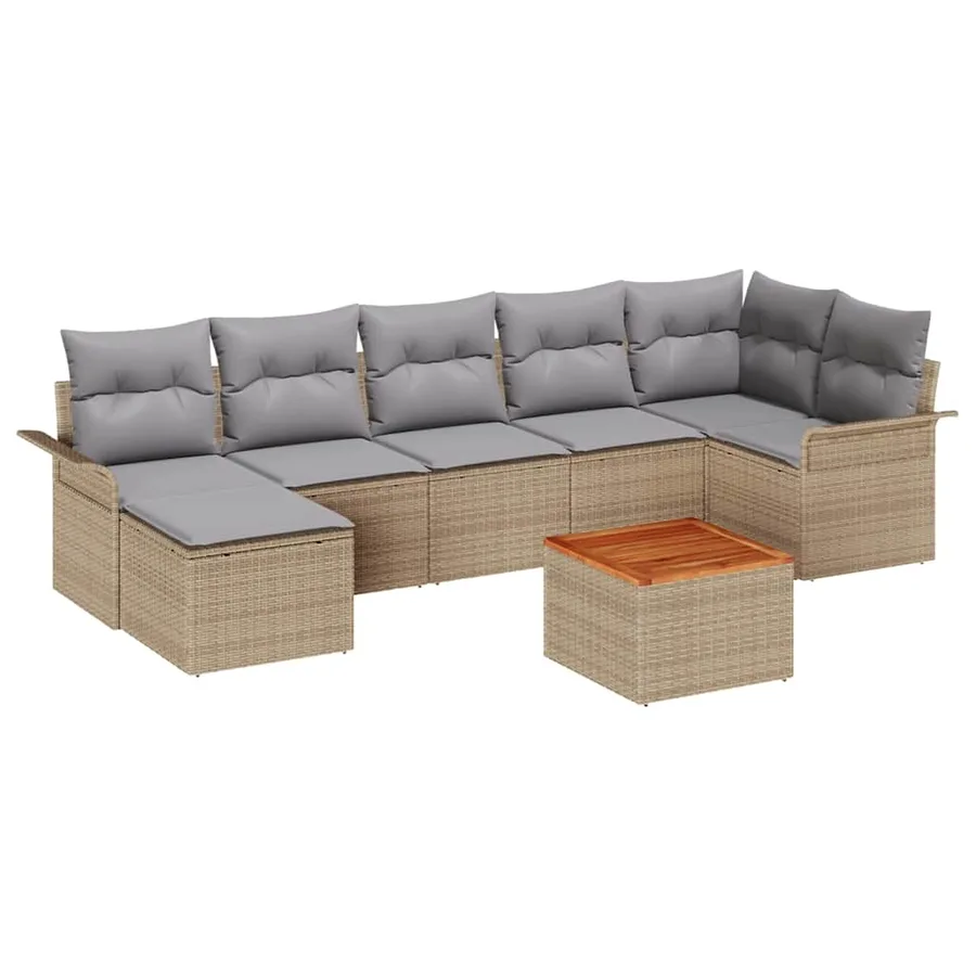 Ensemble de canapé de jardin avec coussin 8 pcs Beige polyrotin - 2