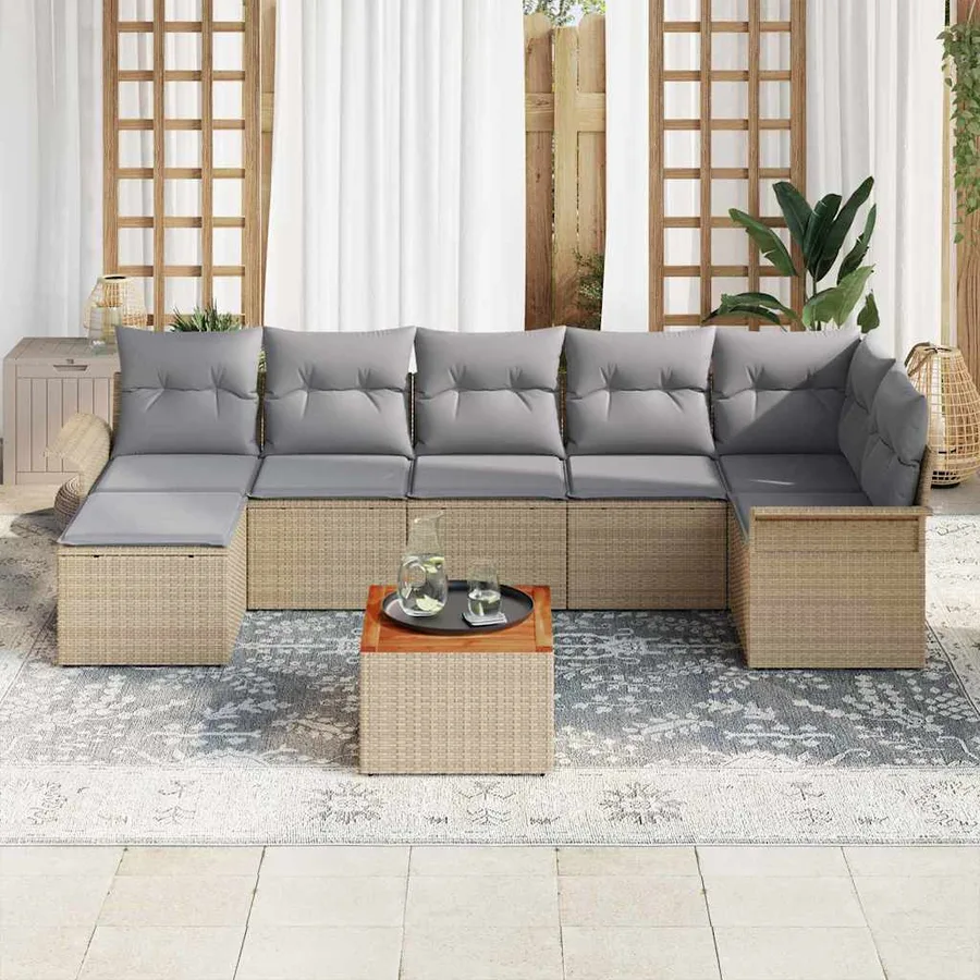 Ensemble de canapé de jardin avec coussin 8 pcs Beige polyrotin - 3