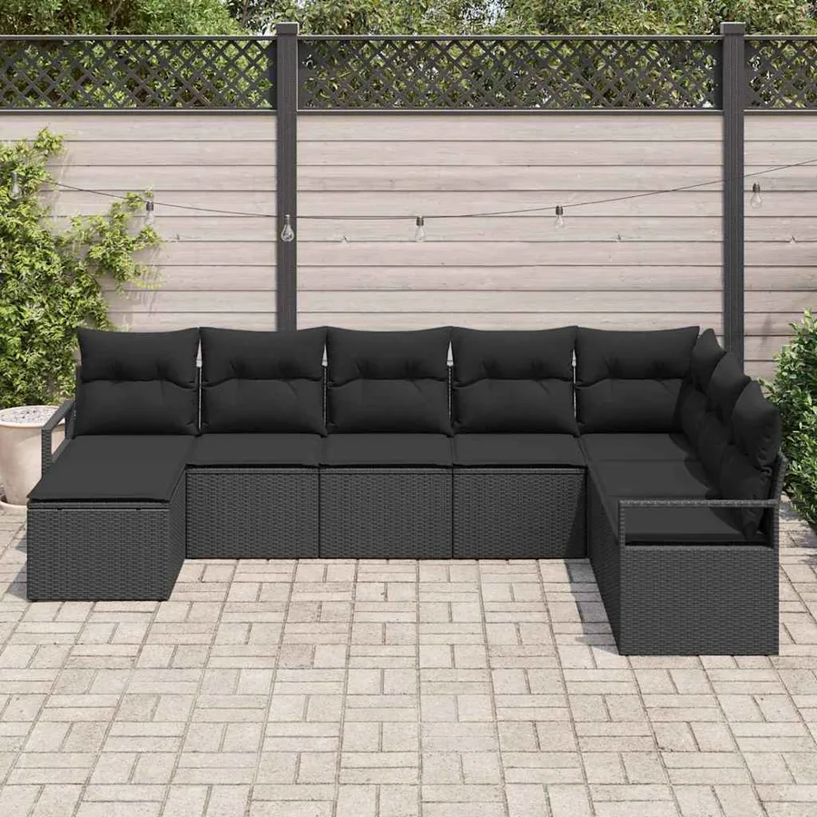 Ensemble de Canapés avec coussin 8 pcs Noir polyrotin - 3