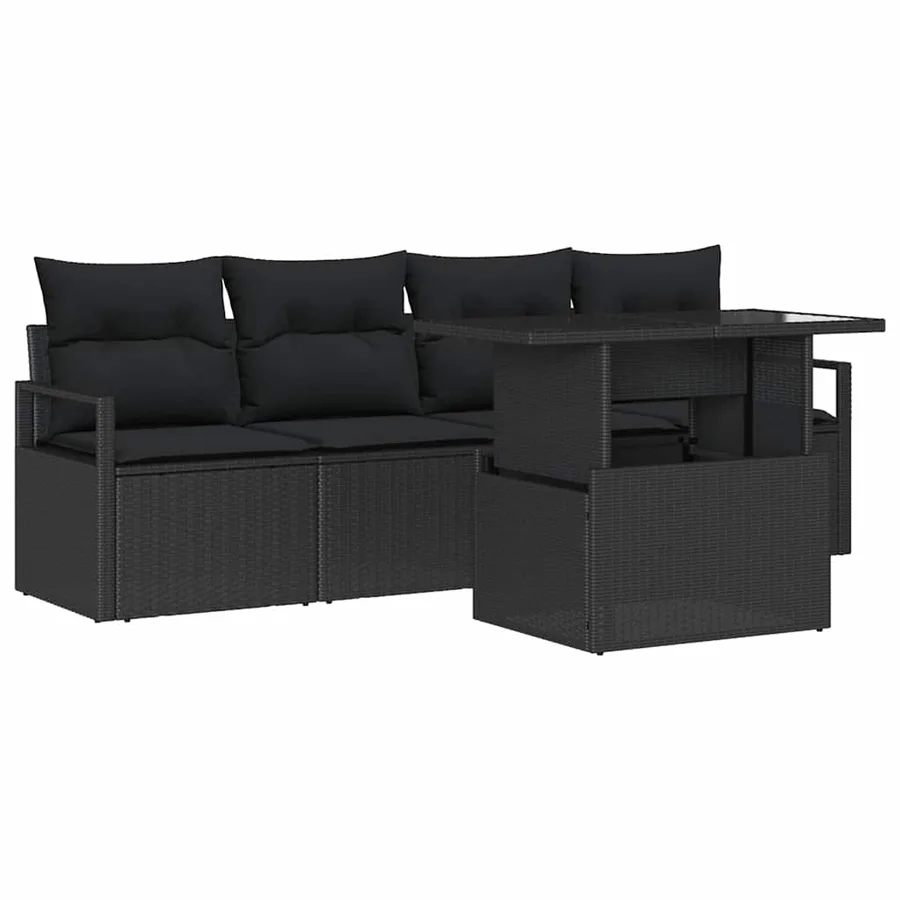 Ensemble de canapé de jardin avec coussin 5 pcs Noir Poly rotin - 2
