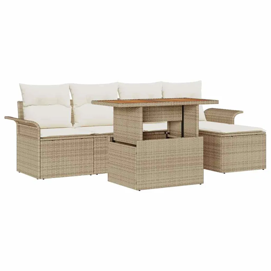 Ensemble de canapé de jardin 6 pcs Beige Poly rotin - 2