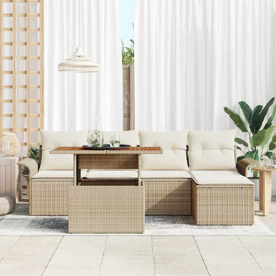 Ensemble de canapé de jardin 6 pcs Beige Poly rotin - 3