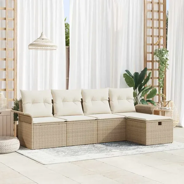 Ensemble de canapé de jardin 5 pcs Beige Poly rotin