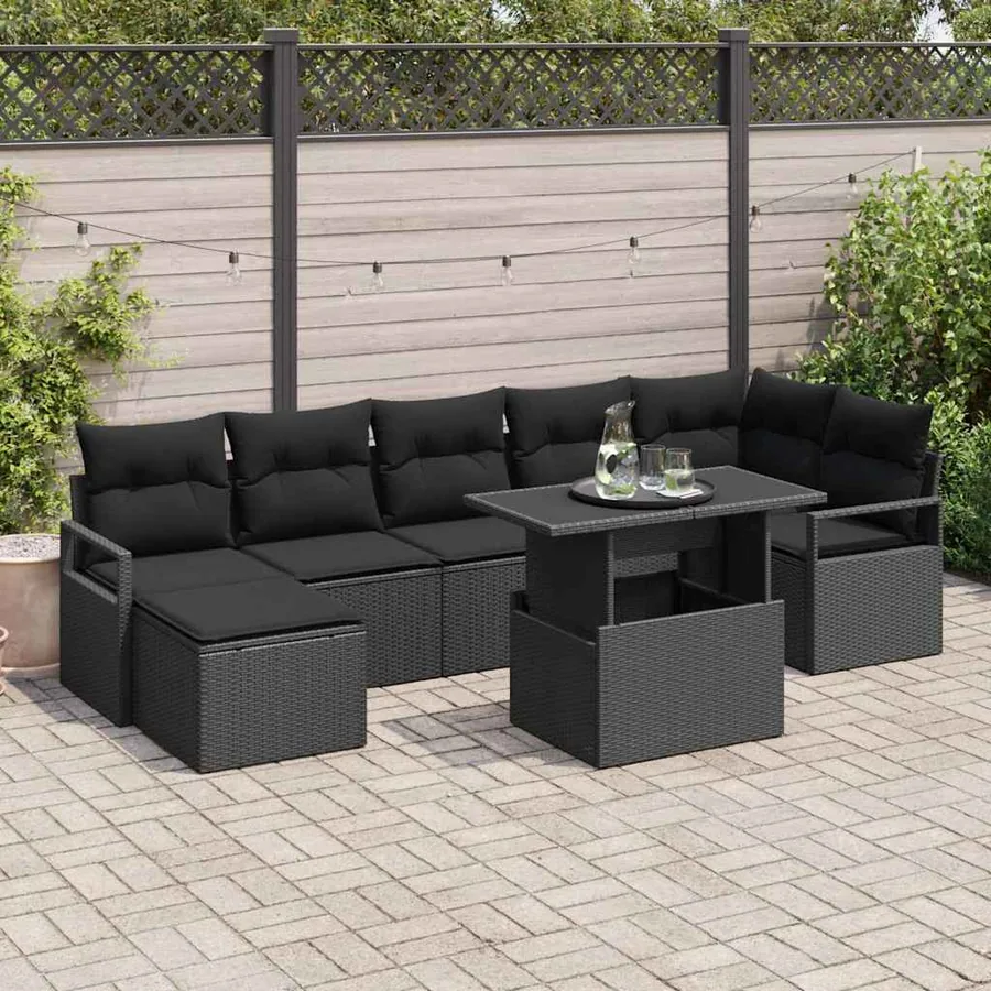 Ensemble de canapé de jardin 8 pcs Noir Poly rotin