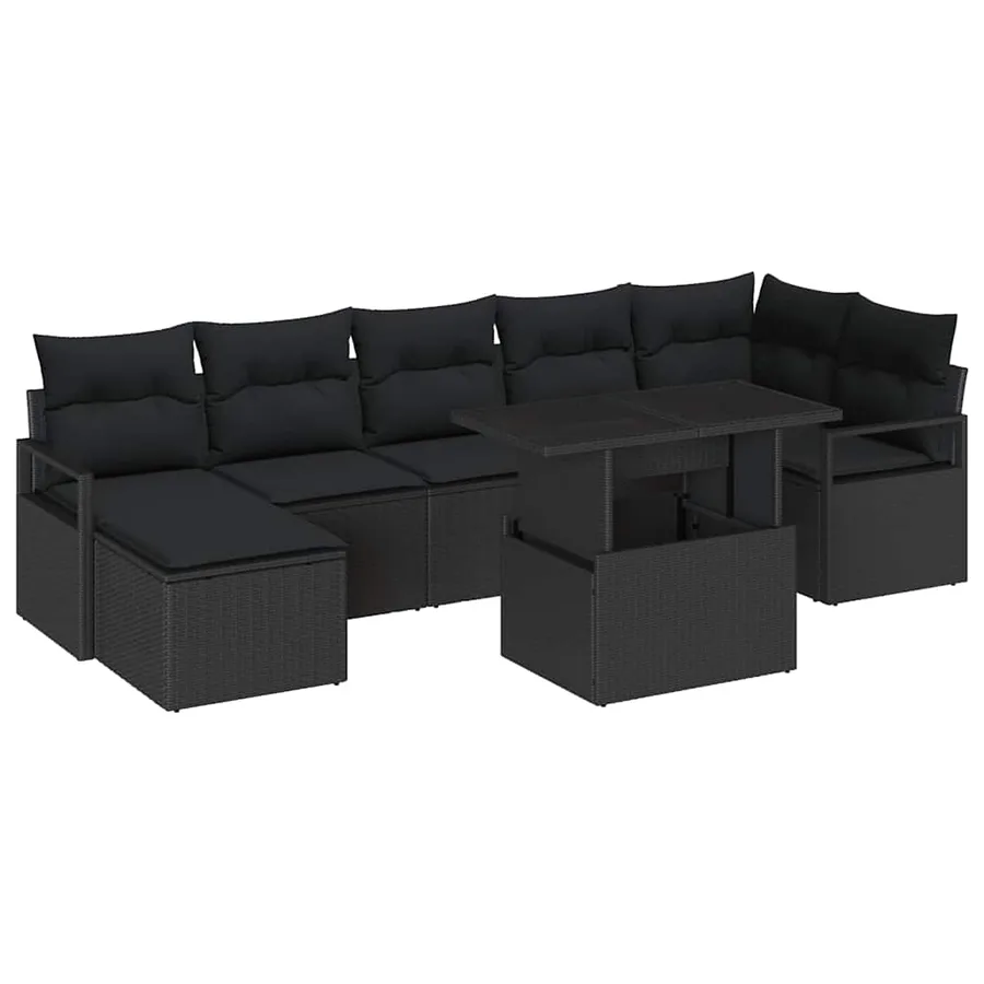 Ensemble de canapé de jardin 8 pcs Noir Poly rotin - 2