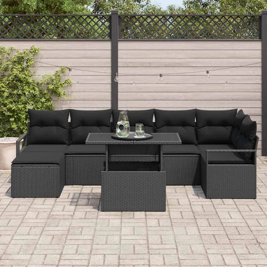 Ensemble de canapé de jardin 8 pcs Noir Poly rotin - 3
