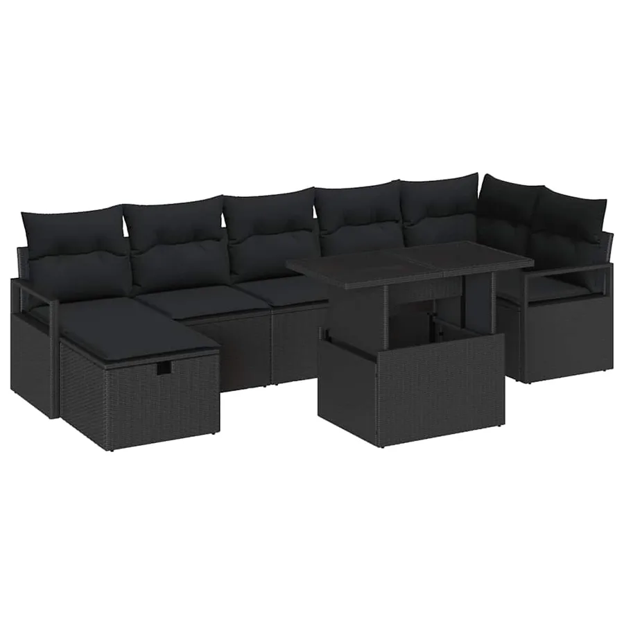 Ensemble de canapé de jardin avec coussin 8 pcs Noir Poly rotin - 2