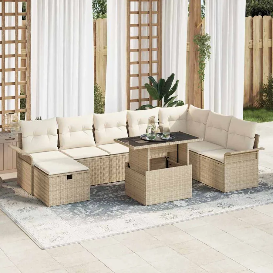 Ensemble de canapé de jardin 9 pcs Beige Poly rotin