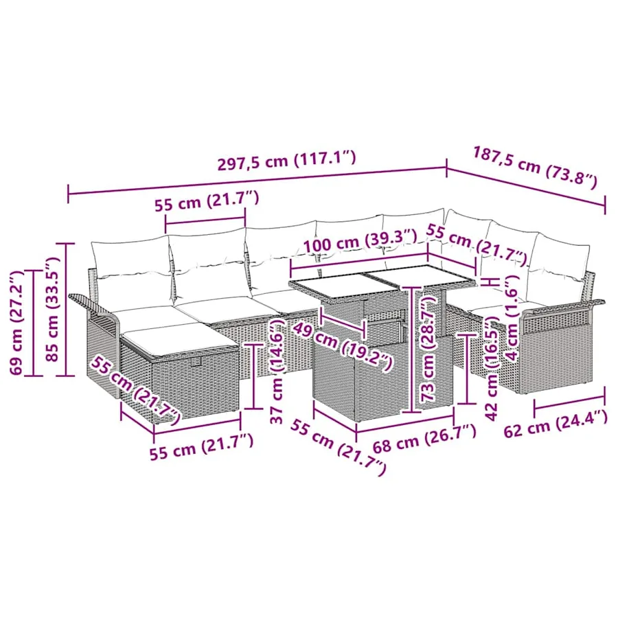Ensemble de canapé de jardin 9 pcs Beige Poly rotin - 17
