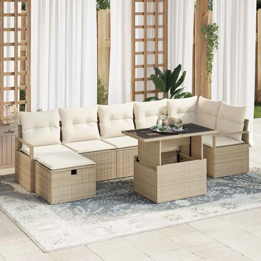 Ensemble de canapé de jardin 8 pcs Beige Poly rotin