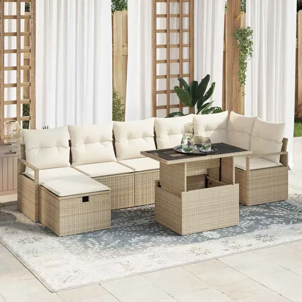Ensemble de canapé de jardin 8 pcs Beige Poly rotin