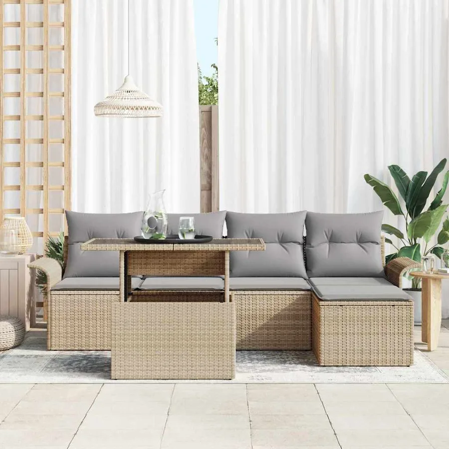 Ensemble de canapé de jardin avec coussin 6 pcs Beige polyrotin - 3