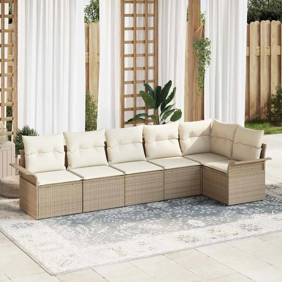 Ensemble de canapé de jardin 6 pcs Beige Poly rotin