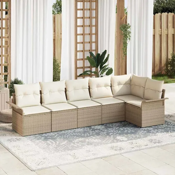 Ensemble de canapé de jardin 6 pcs Beige Poly rotin
