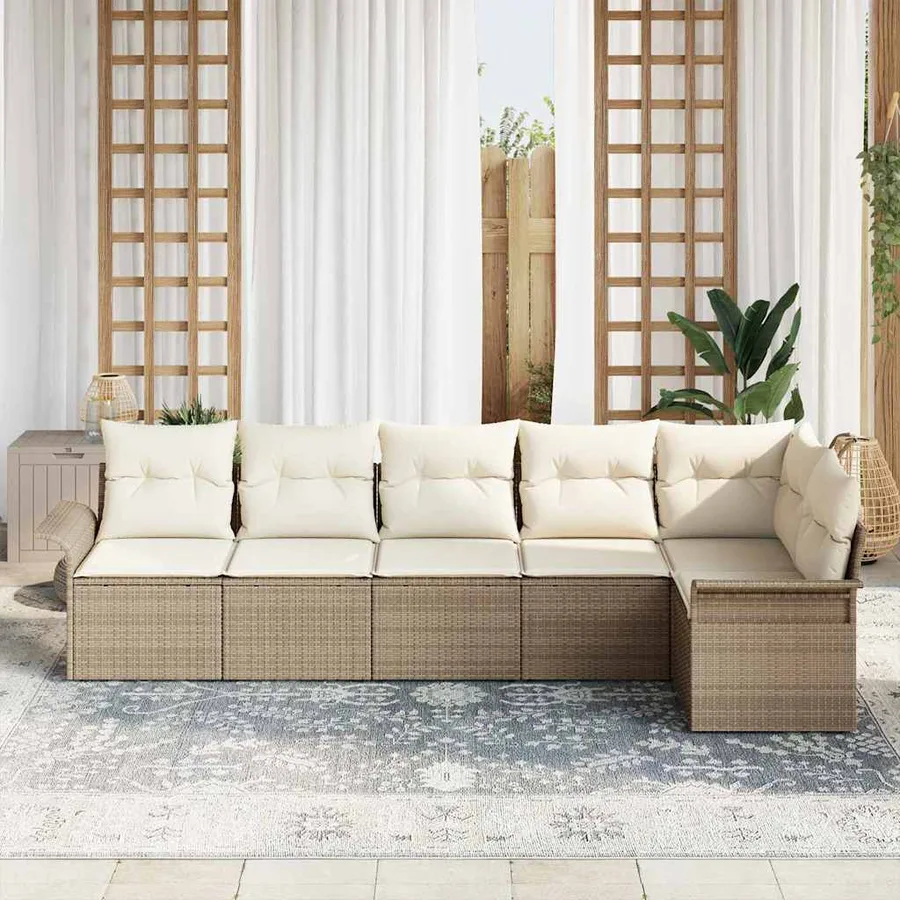 Ensemble de canapé de jardin 6 pcs Beige Poly rotin - 3
