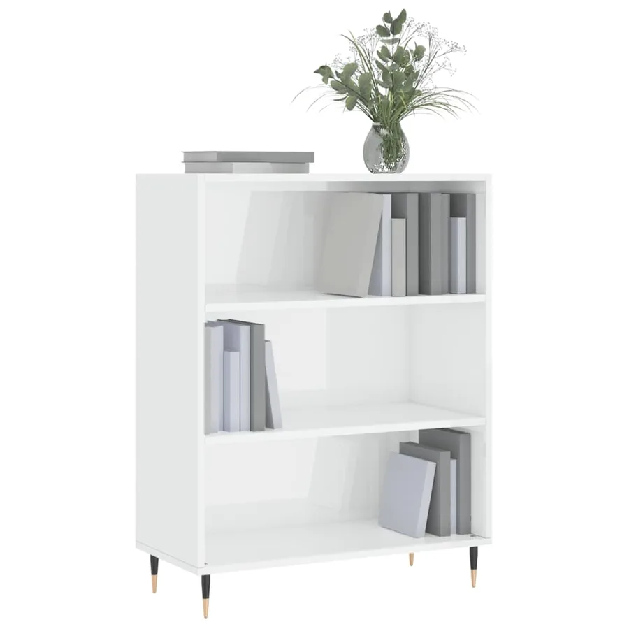 Bibliothèque blanc brillant 69,5x32,5x90 cm bois d'ingénierie - 3