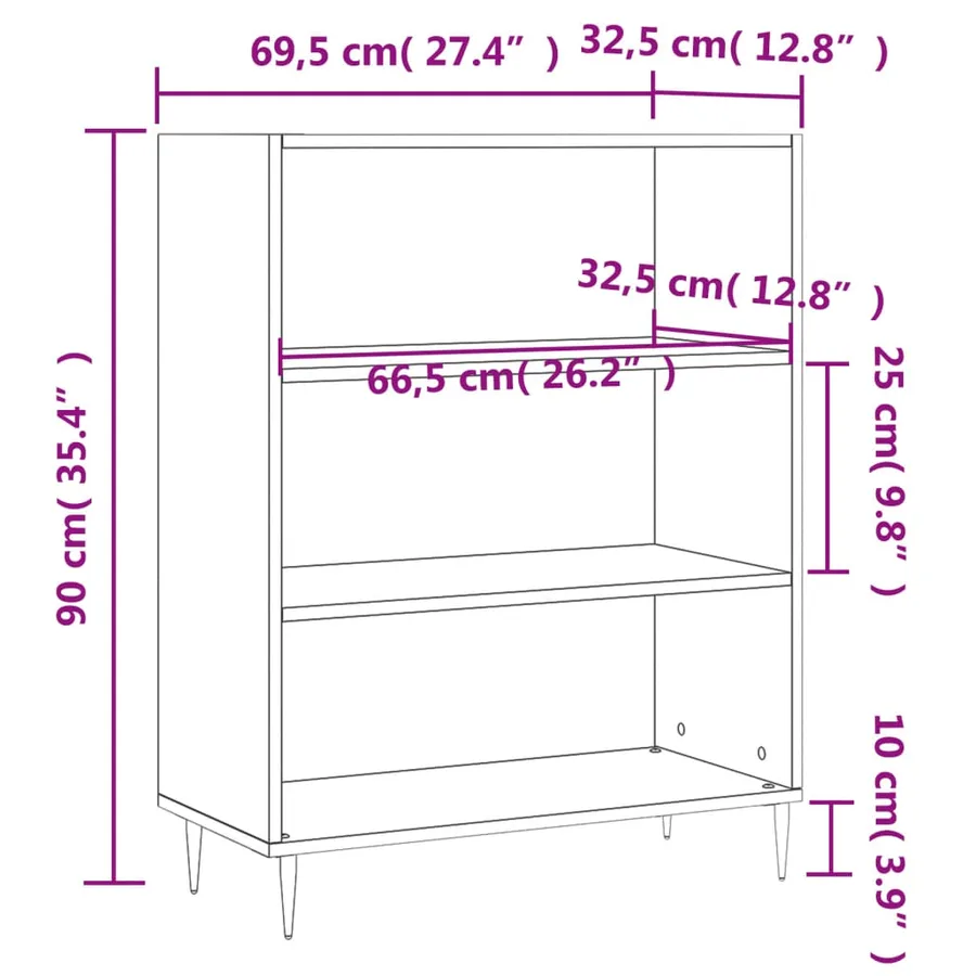 Bibliothèque blanc brillant 69,5x32,5x90 cm bois d'ingénierie - 9