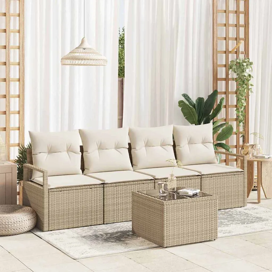Ensemble de Canapés avec coussin 5 pcs Beige et crème polyrotin