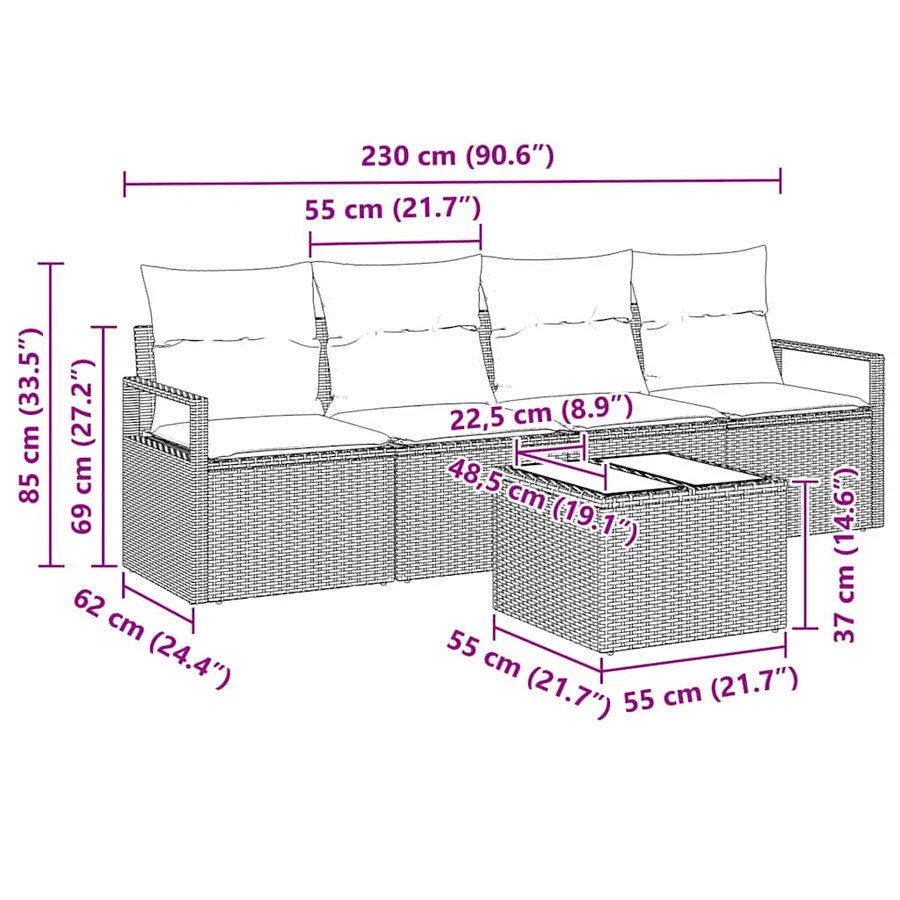 Ensemble de Canapés avec coussin 5 pcs Beige et crème polyrotin - 11