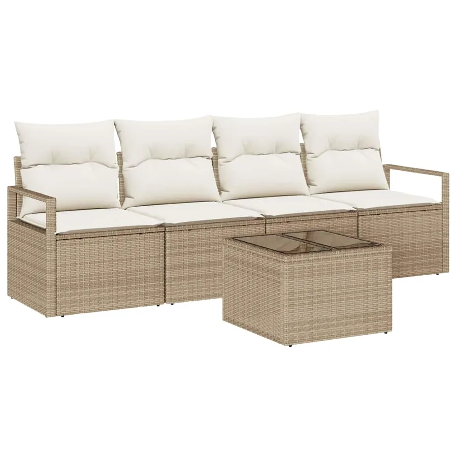 Ensemble de Canapés avec coussin 5 pcs Beige et crème polyrotin - 2